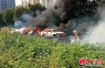 济南5辆轿车停放路边突然起火 火已扑灭无伤亡 - 半岛网